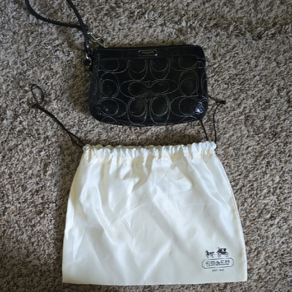 Coach Signature Black Wristlet with Dust Bag